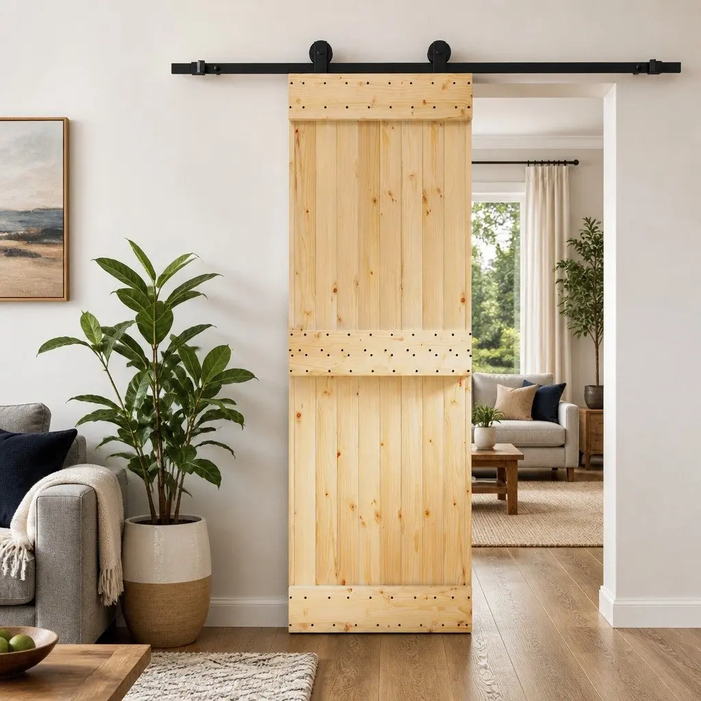 Sliding Door Solid Pine Wood 70x210cm Natural Brown Modern Room Divider