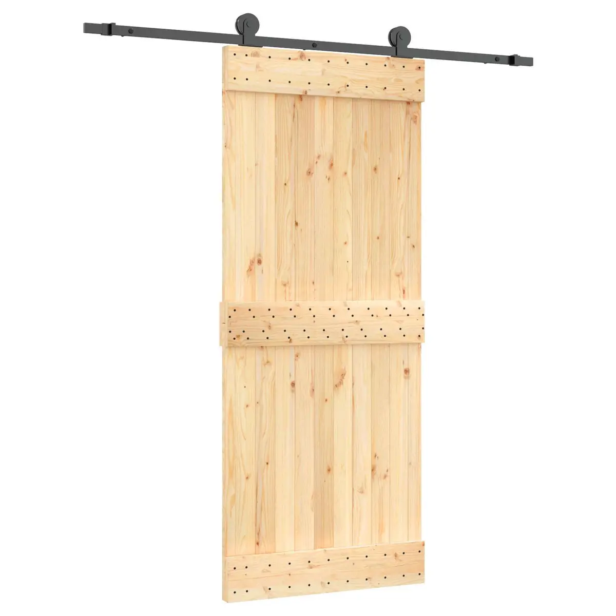 Sliding Door Room Divider Natural Pine Wood 85x210cm with Black Steel Track