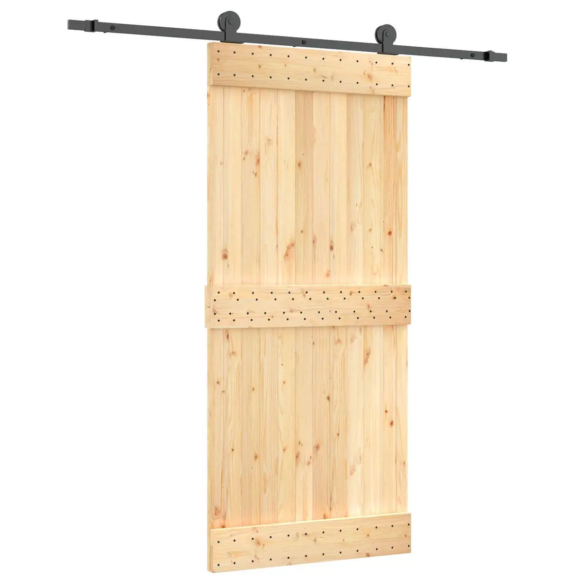 Sliding Door 90 x 210 cm Pine Wood Natural Black Modern Space-Saving Interior