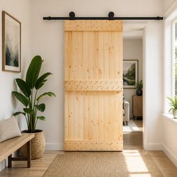 Solid Pine Wood Sliding Door Modern Space-Saving Interior Design 95x210cm