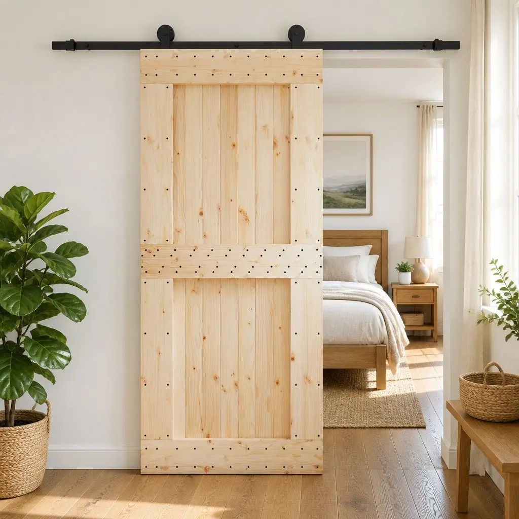 Sliding Door Solid Pine Wood 90 x 210 cm Natural Brown Interior Room Divider