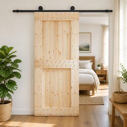 Sliding Door 90 x 210 cm Natural Pine Wood Modern Interior Room Divider