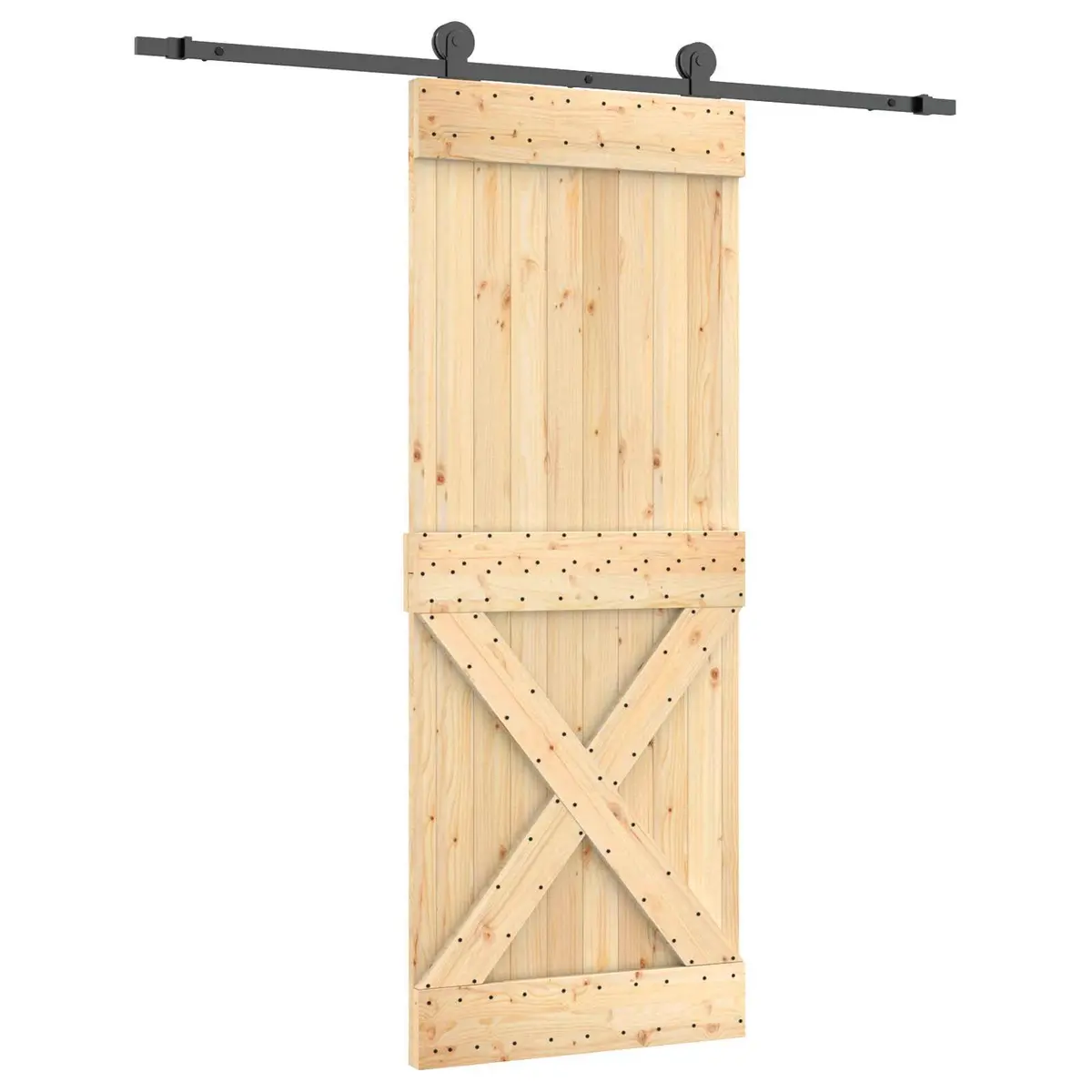 Sliding Door Solid Pine Wood Natural Black 80 x 210 cm Modern Interior