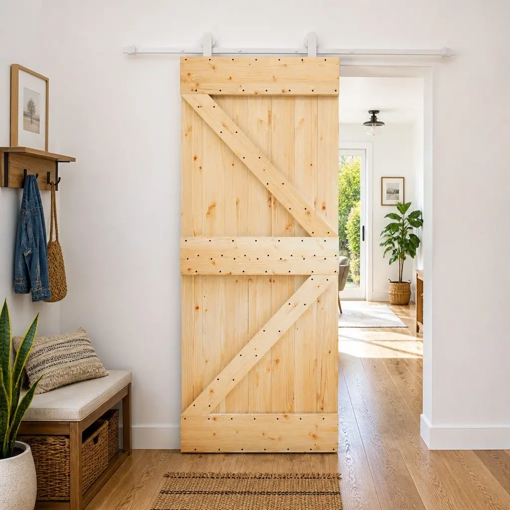 Sliding Door Solid Pine Wood Natural Finish 85 x 210 cm Brown