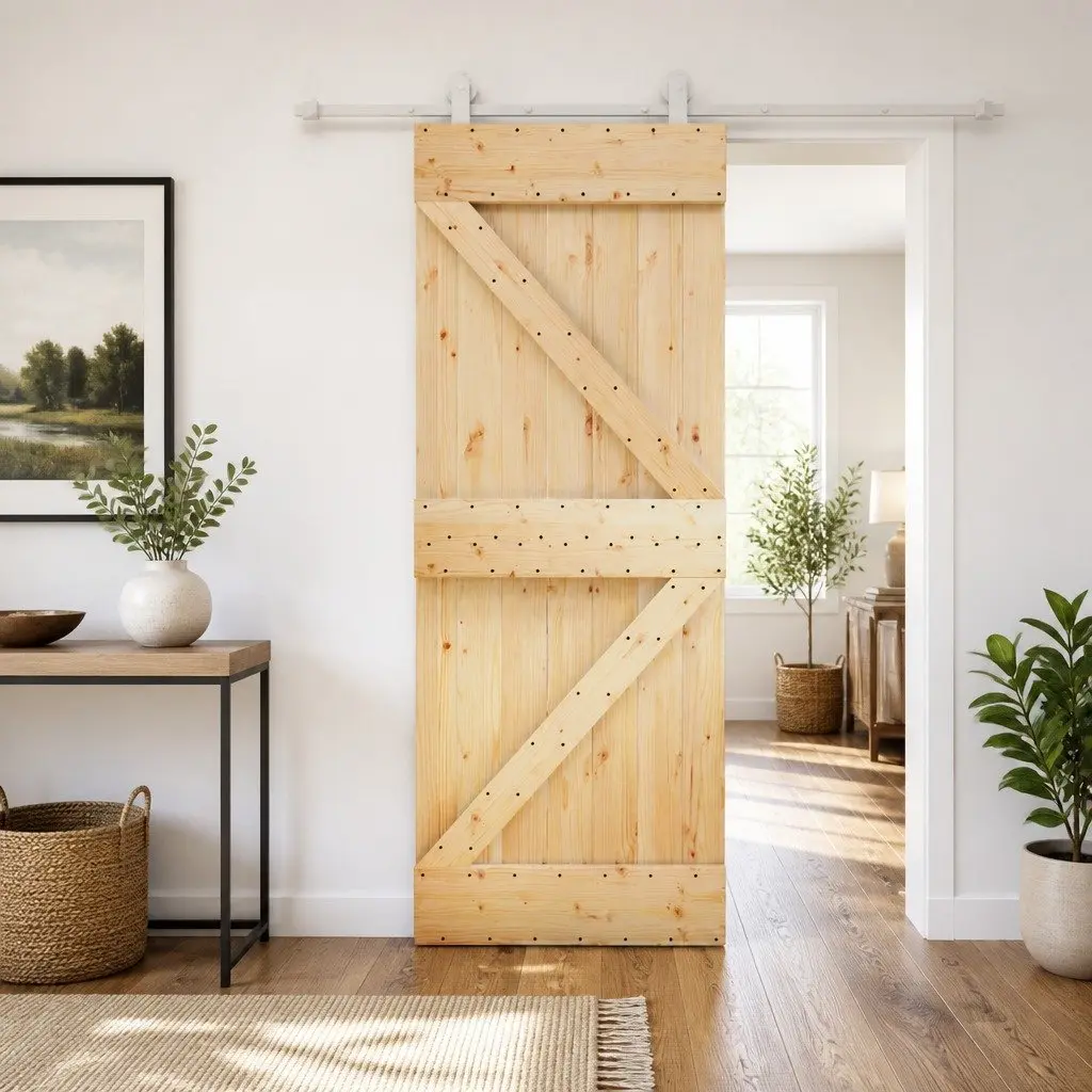 Sliding Door Solid Pine Wood 80 x 210 cm Natural White Modern Interior Room