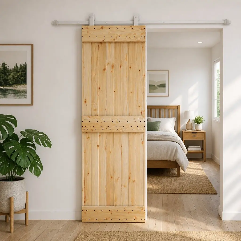 Sliding Door Solid Pine Wood 70x210cm Natural White Modern Room Divider