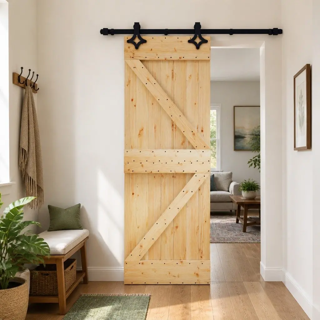 Sliding Door Solid Pine Wood 70 x 210 cm Natural Black Space-Saving Room Divider