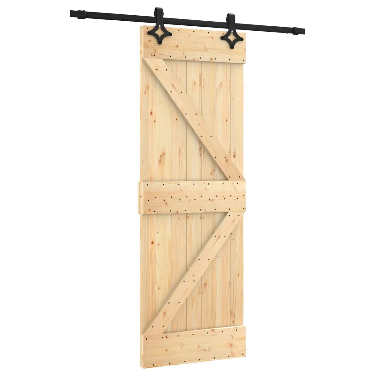 Sliding Door Solid Pine Wood 70 x 210 cm Natural Black Space-Saving Room Divider