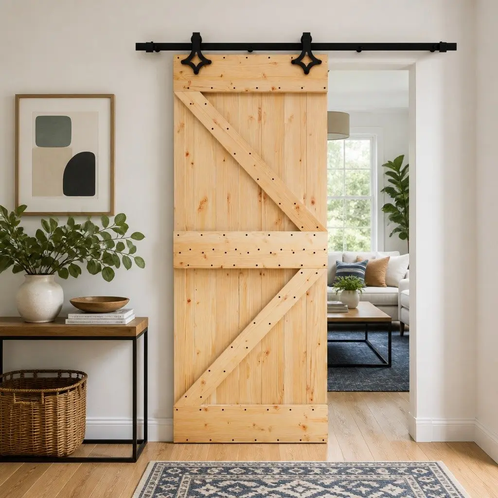 Sliding Door Solid Pine Wood 85 x 210 cm Natural Black Modern Space Saving