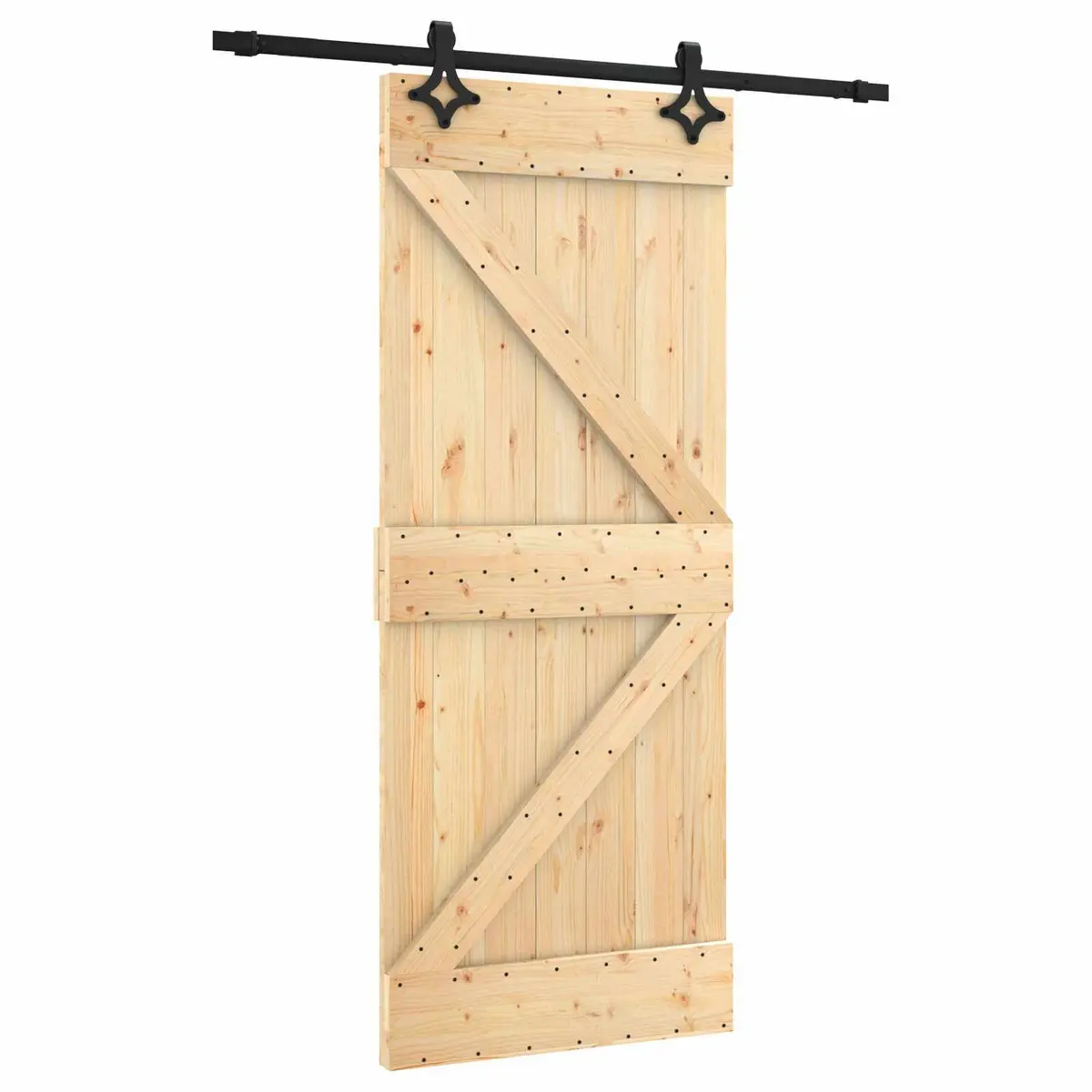 Sliding Door Solid Pine Wood 85 x 210 cm Natural Black Modern Space Saving