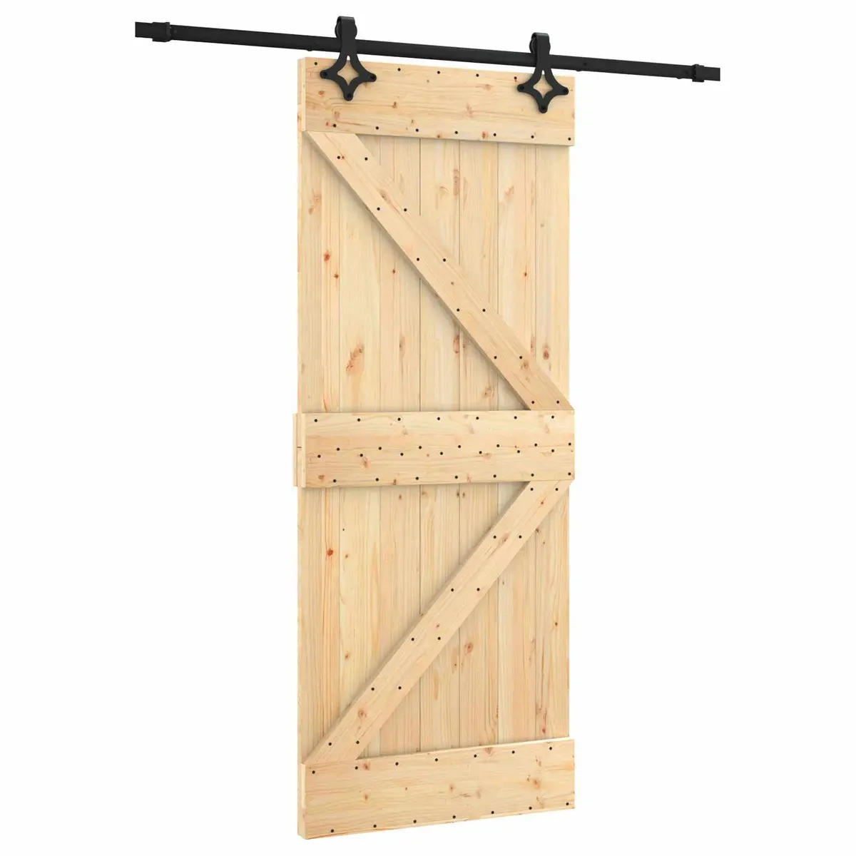 Sliding Door 85x210cm Solid Pine Wood Natural Black Modern Interior Room Divider