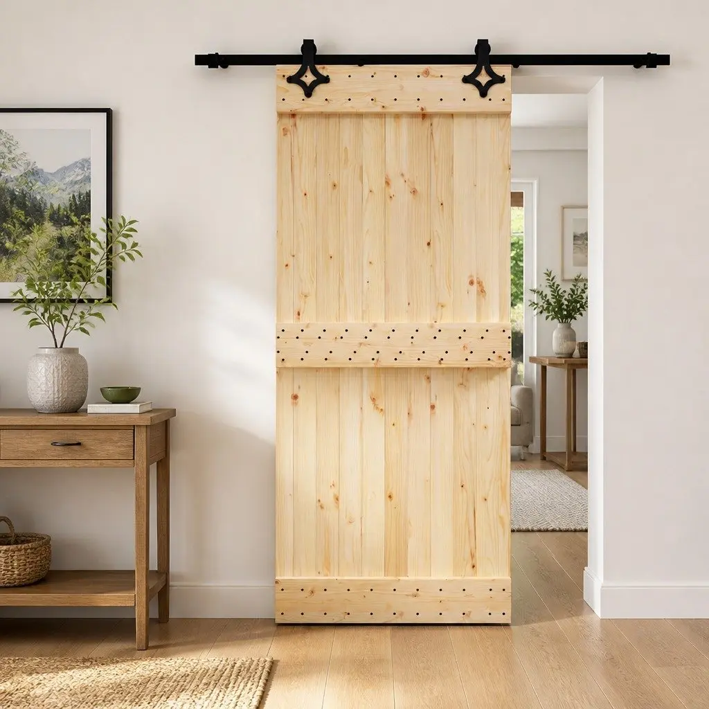 Sliding Door Solid Pine Wood 90 x 210 cm Brown Space-Saving Interior Room Divider