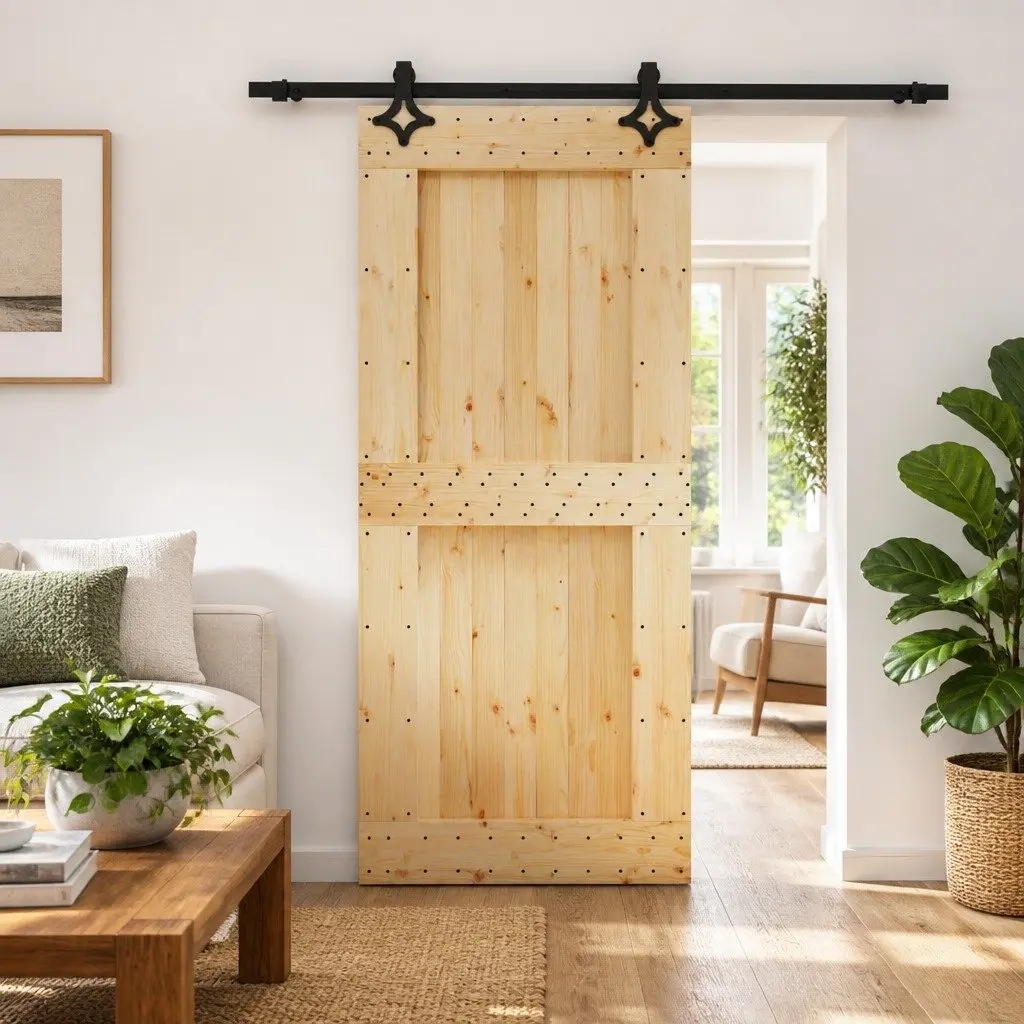 Sliding Door Solid Pine Wood 90 x 210 cm Natural Brown