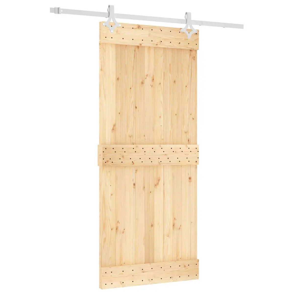 Sliding Door 90 x 210 cm Natural White Solid Pine Wood Modern Interior Room