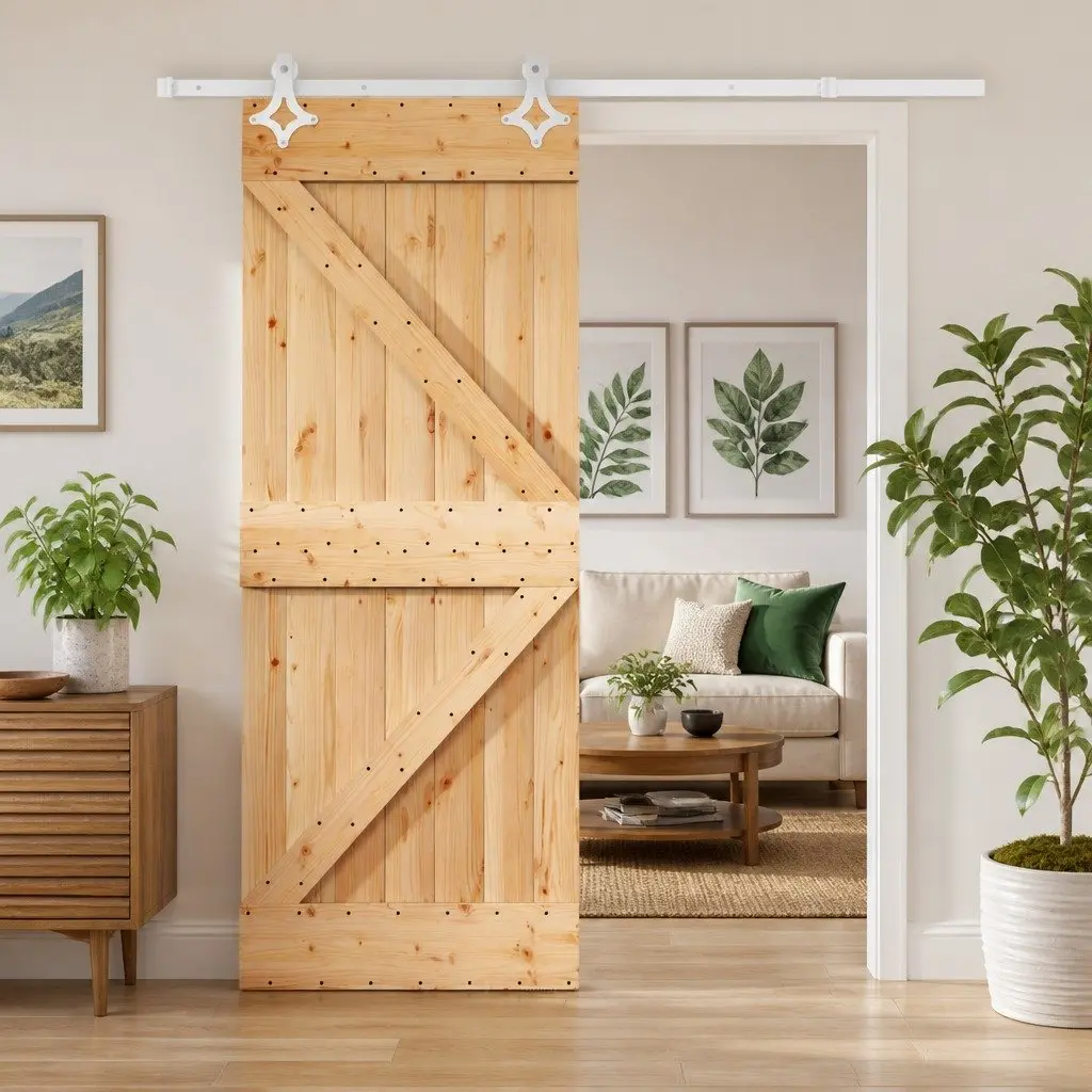 Sliding Door Solid Pine Wood 85 x 210 cm Natural White Modern Interior Room