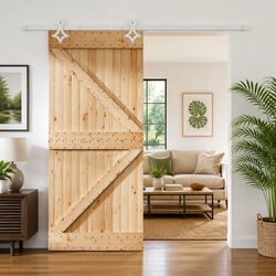 Sliding Door Natural White Pine Wood 100 x 210 cm Space-Saving Room Divider