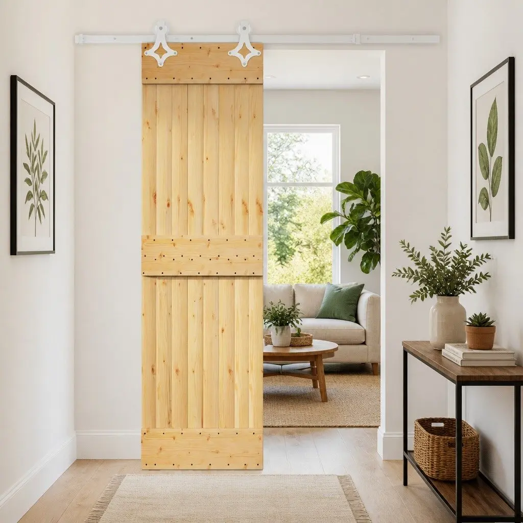 Sliding Door Solid Pine Wood 70 x 210 cm Natural White Modern Space-Saving Interior