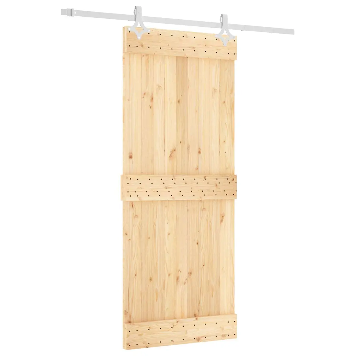 Sliding Door Top Track System Solid Pine Wood 85x210cm Modern Natural White Room Divider