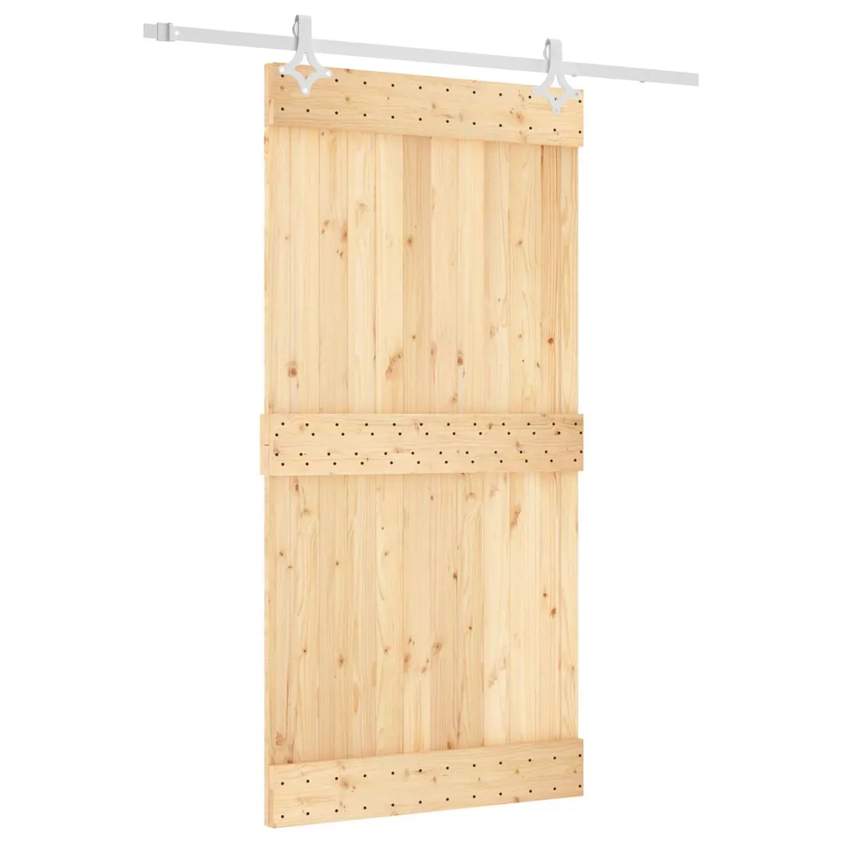 Sliding Door Solid Pine Wood 100 x 210 cm Natural White Space-Saving