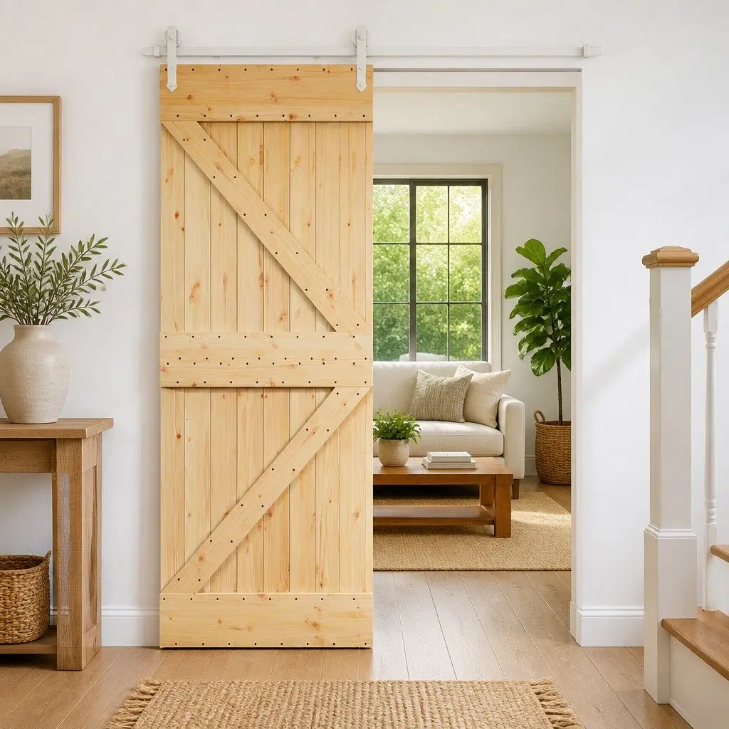 Sliding Door Solid Pine Wood 85 x 210 cm Natural White Modern Interior Room
