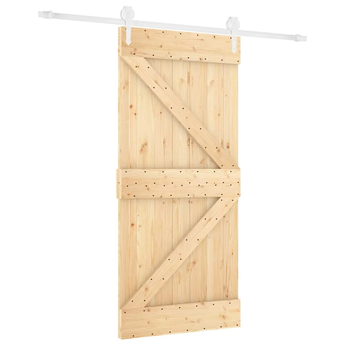 Sliding Door Solid Pine Wood Natural White 90 x 210 cm Space-Saving Interior Room