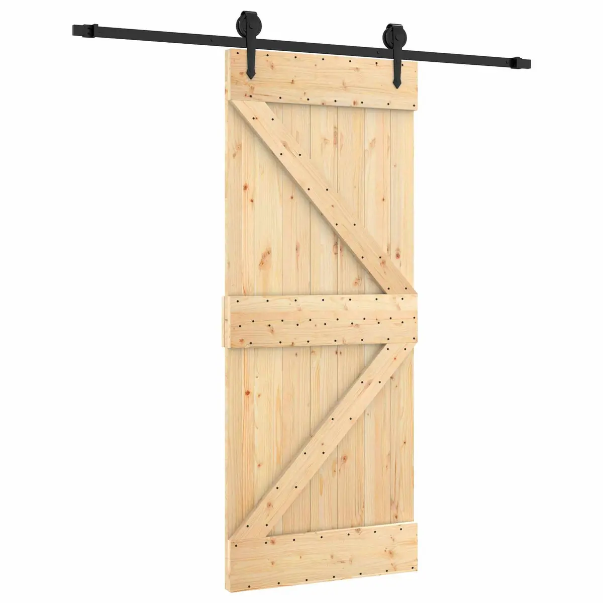 Sliding Door Solid Pine Wood 85 x 210 cm Natural Brown Black