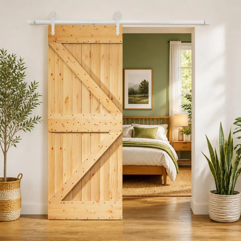 Sliding Door Solid Pine Wood 85 x 210 cm Natural White Modern Room Divider