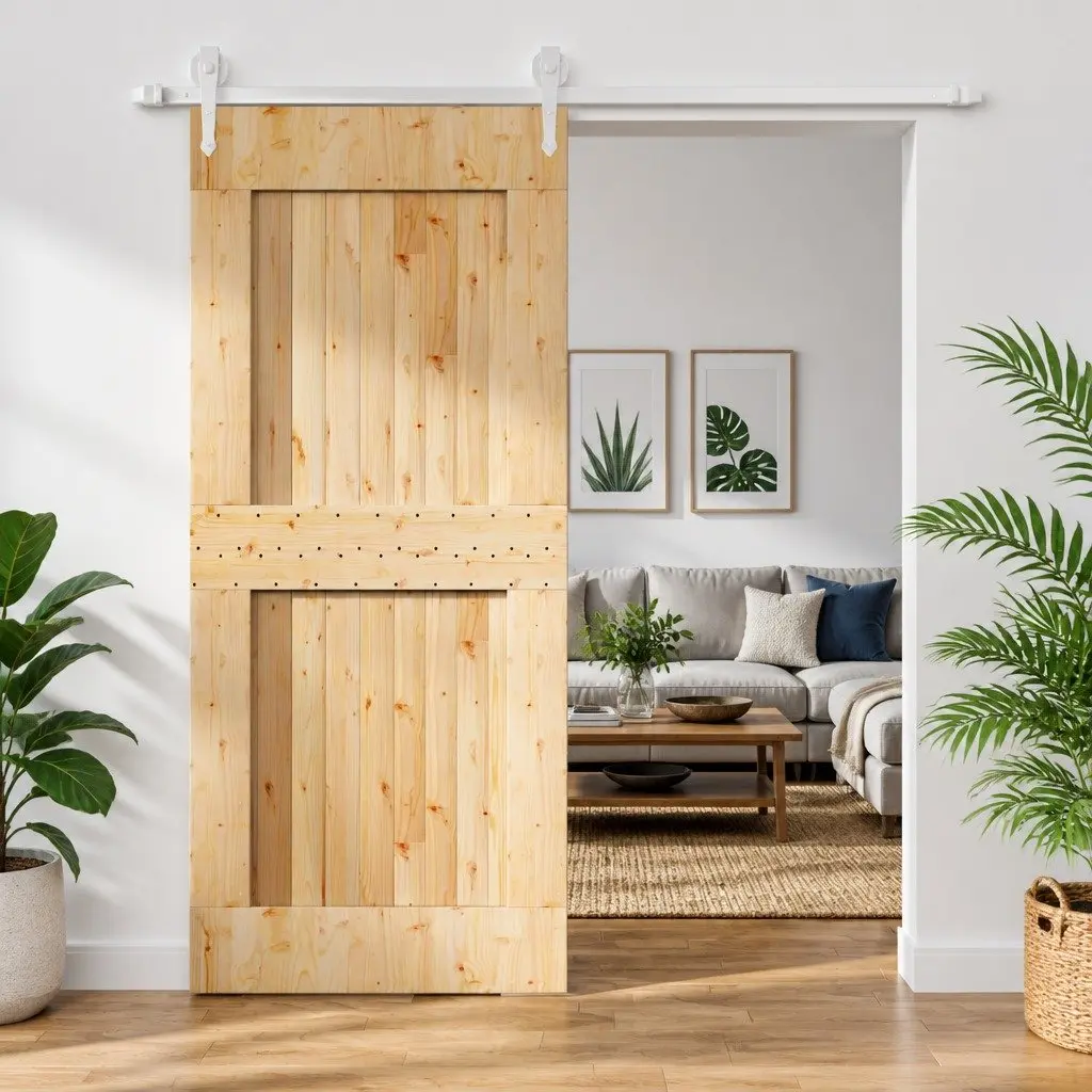 Sliding Door Solid Pine Wood 90x210cm Brown Modern Interior Room Divider Space-Saving Partition