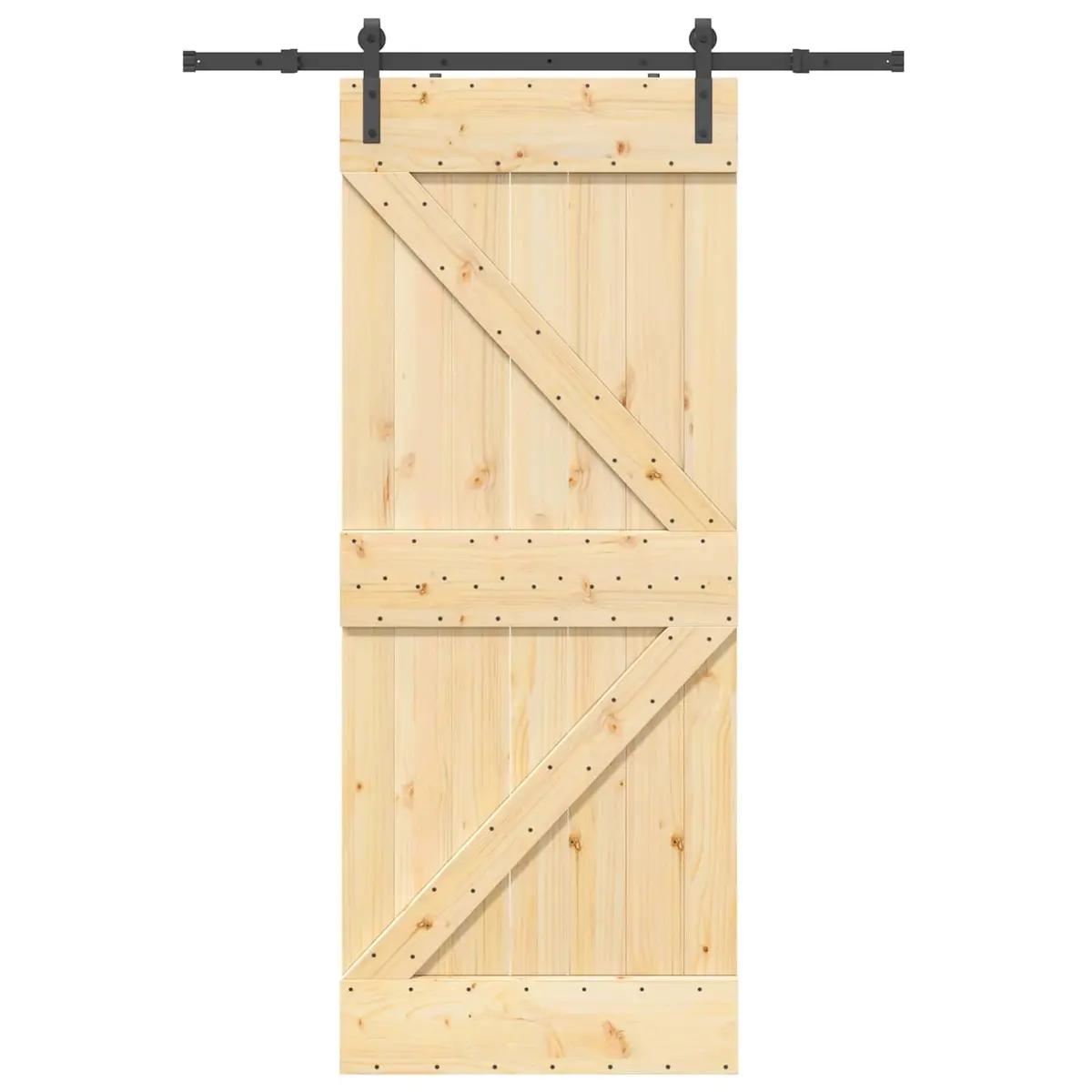 Sliding Door Natural Pine Wood 85 cm Brown Black Steel Track Modern Interior