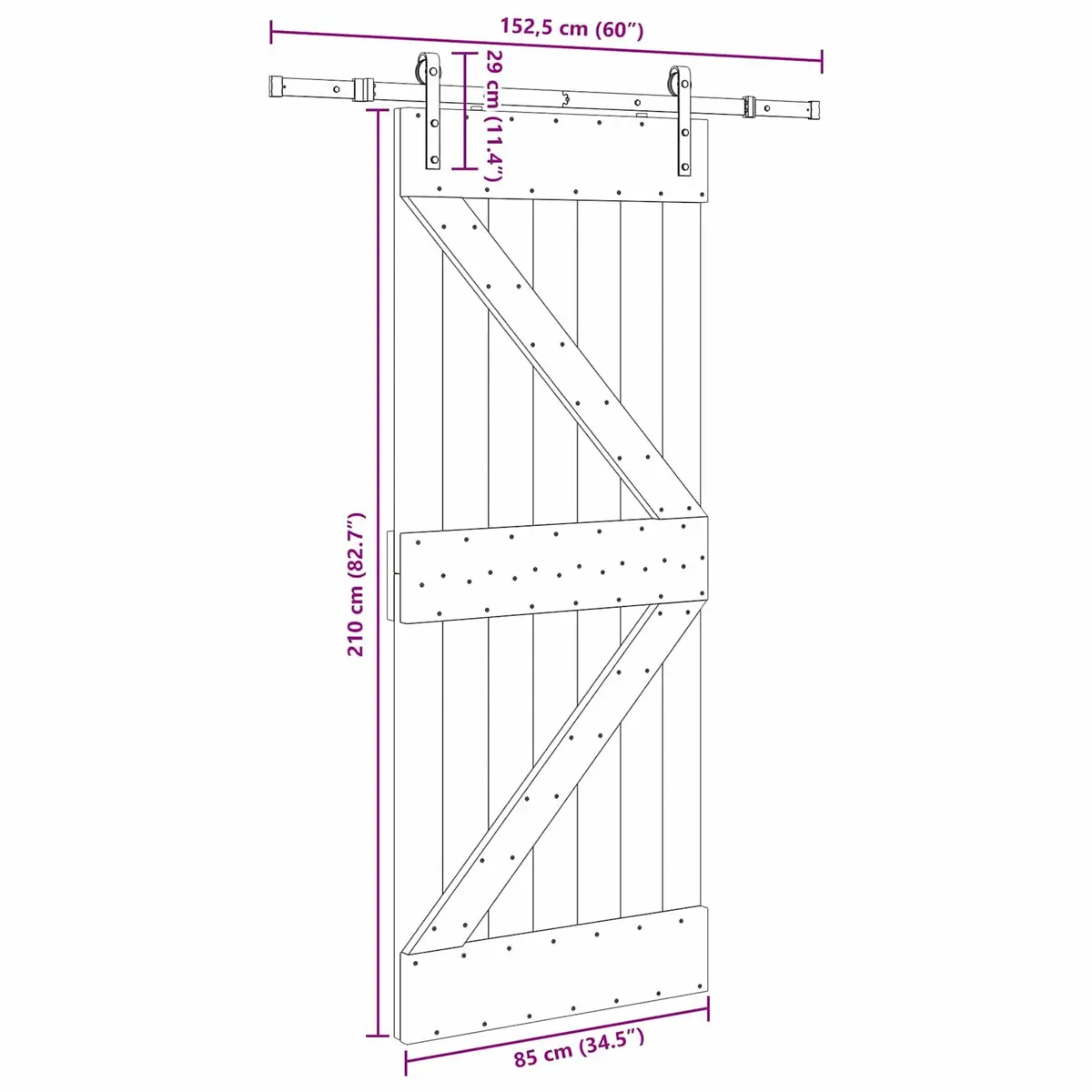Sliding Door Natural Pine Wood 85 cm Brown Black Steel Track Modern Interior