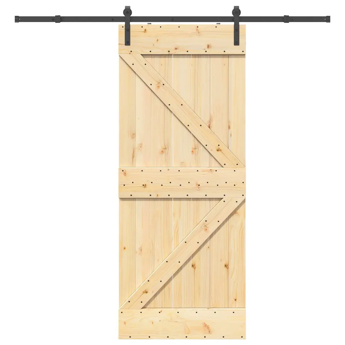Sliding Door Modern Design Natural Pine Wood Black Frame 85 x 210 cm Space