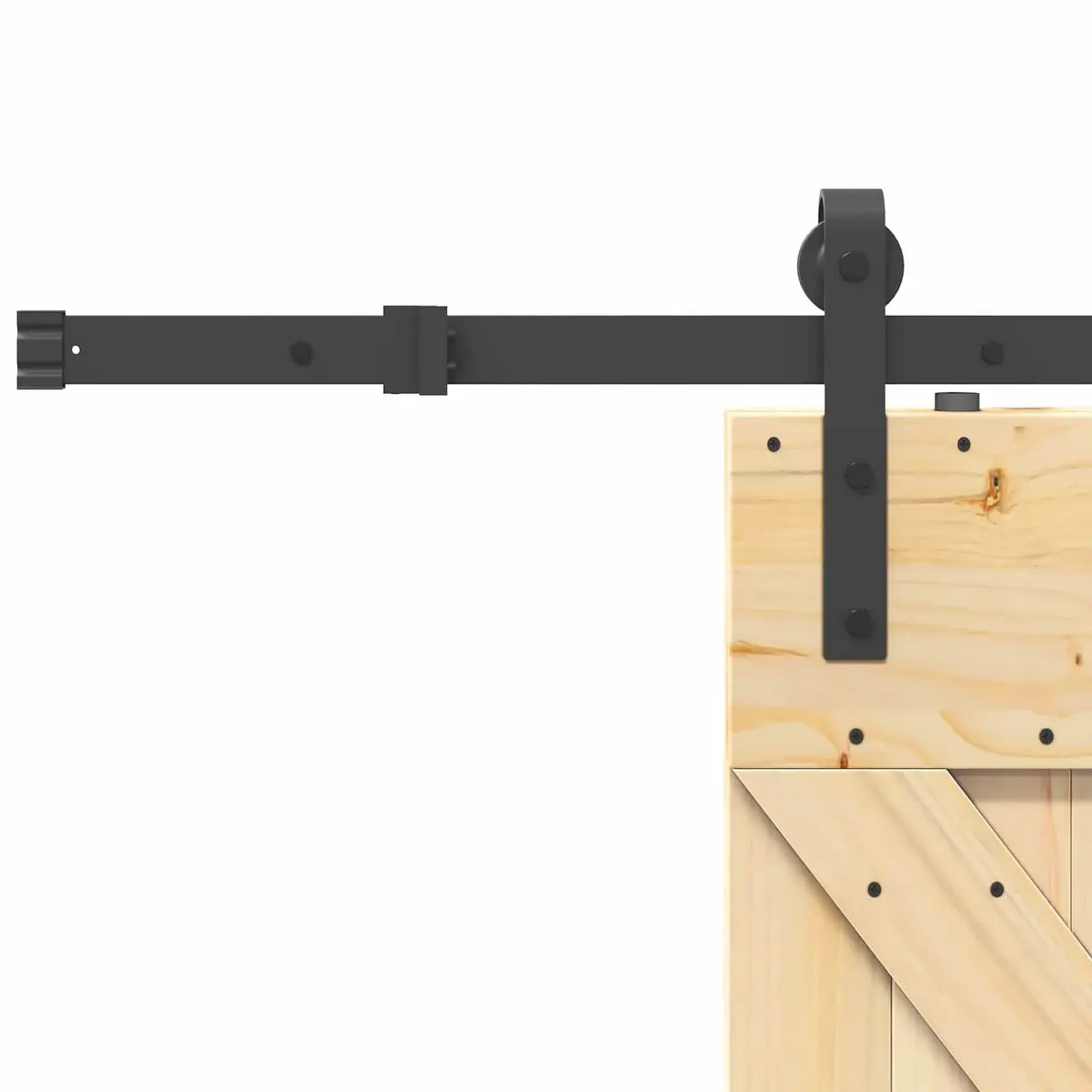 Sliding Door Modern Design Natural Pine Wood Black Frame 85 x 210 cm Space