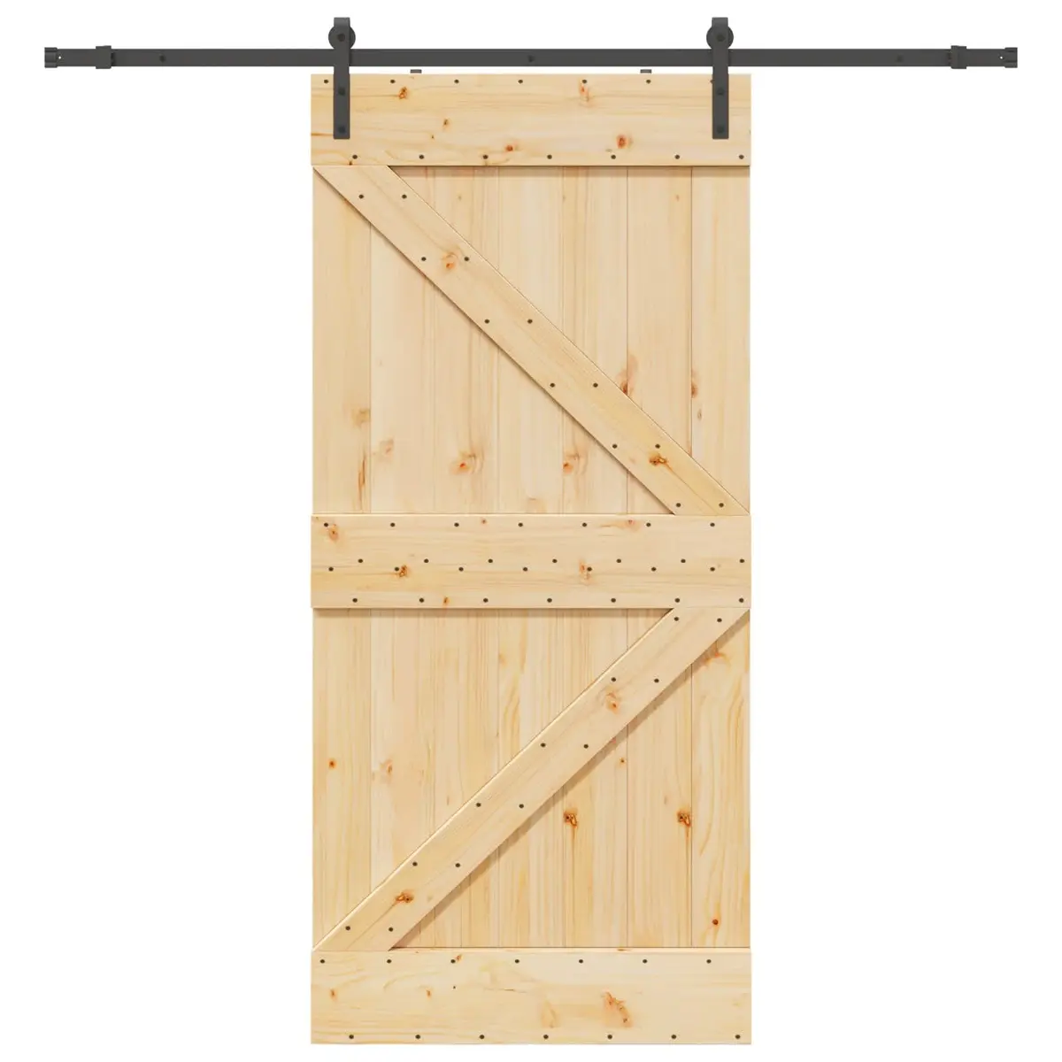 Sliding Door Pine Wood 80 x 210 cm Modern Black Track Space-Saving