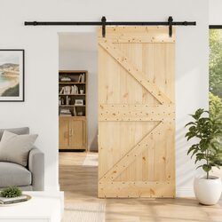 Sliding Door for Space Efficiency: Natural Wood & Black Frame 100x210cm