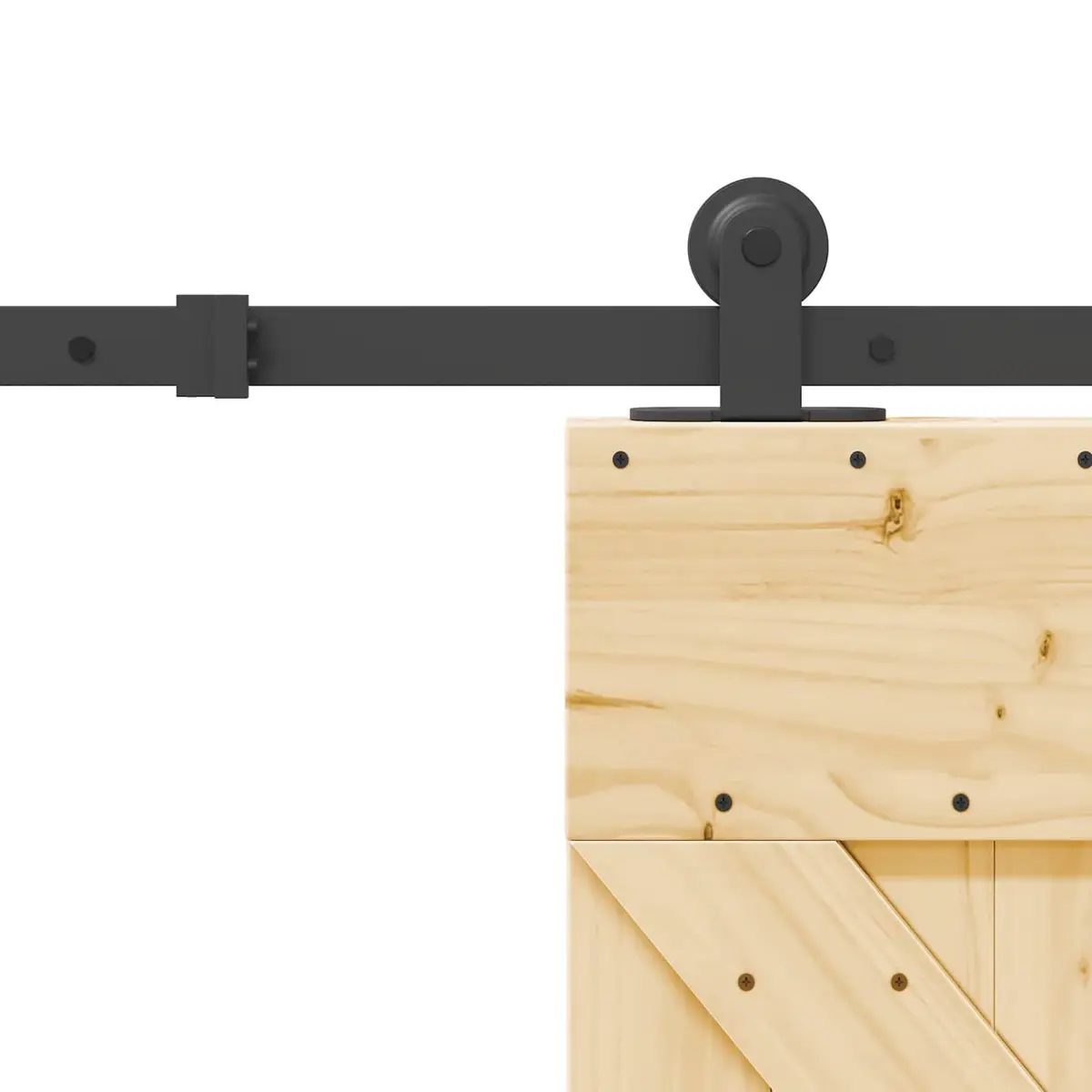 Sliding Door with Natural Wood Frame and Black Steel Track Space-Saving Modern