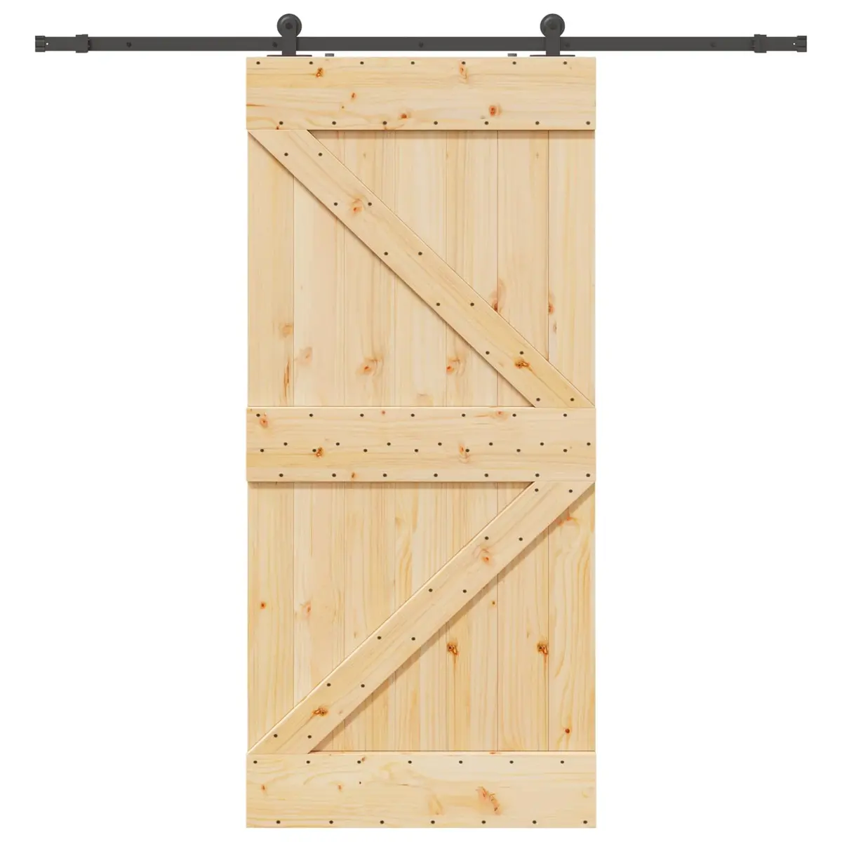 Sliding Door Pine Wood 90 x 210 cm Natural with Black Steel Track