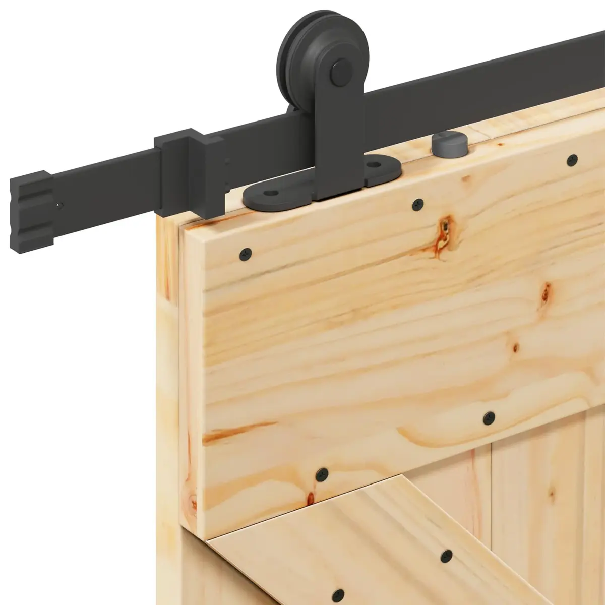Sliding Door Pine Wood 90 x 210 cm Natural with Black Steel Track