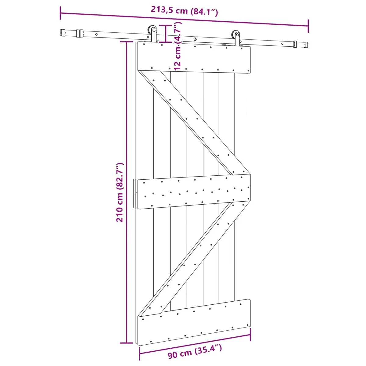 Sliding Door Pine Wood 90 x 210 cm Natural with Black Steel Track