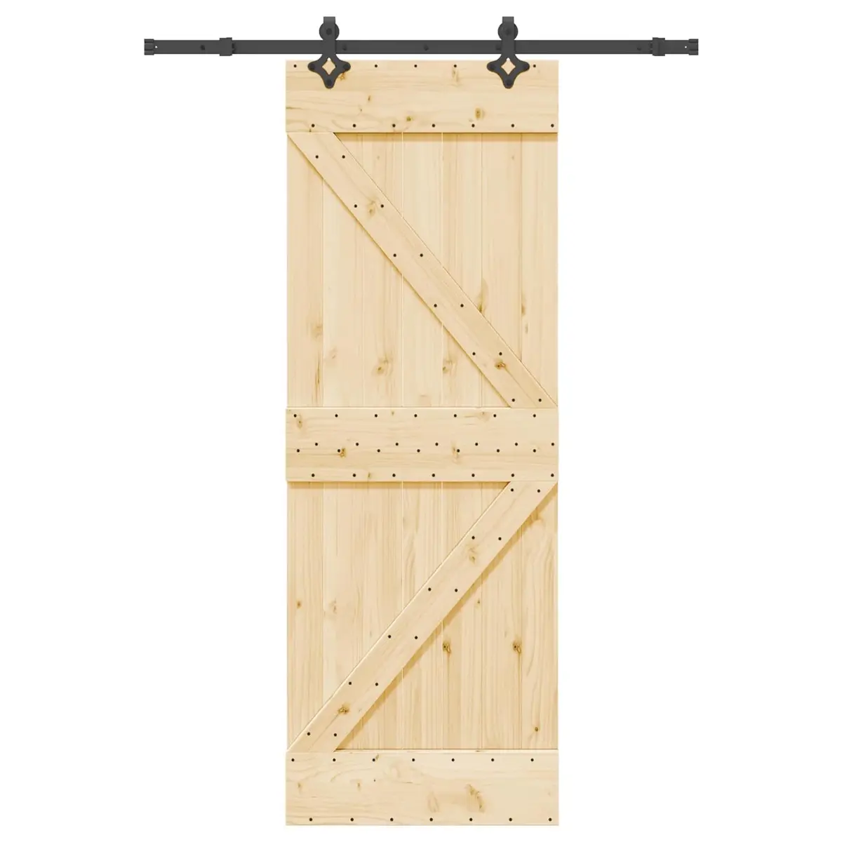Room Divider Sliding Door Solid Pine Wood Black Steel Track 70x210cm