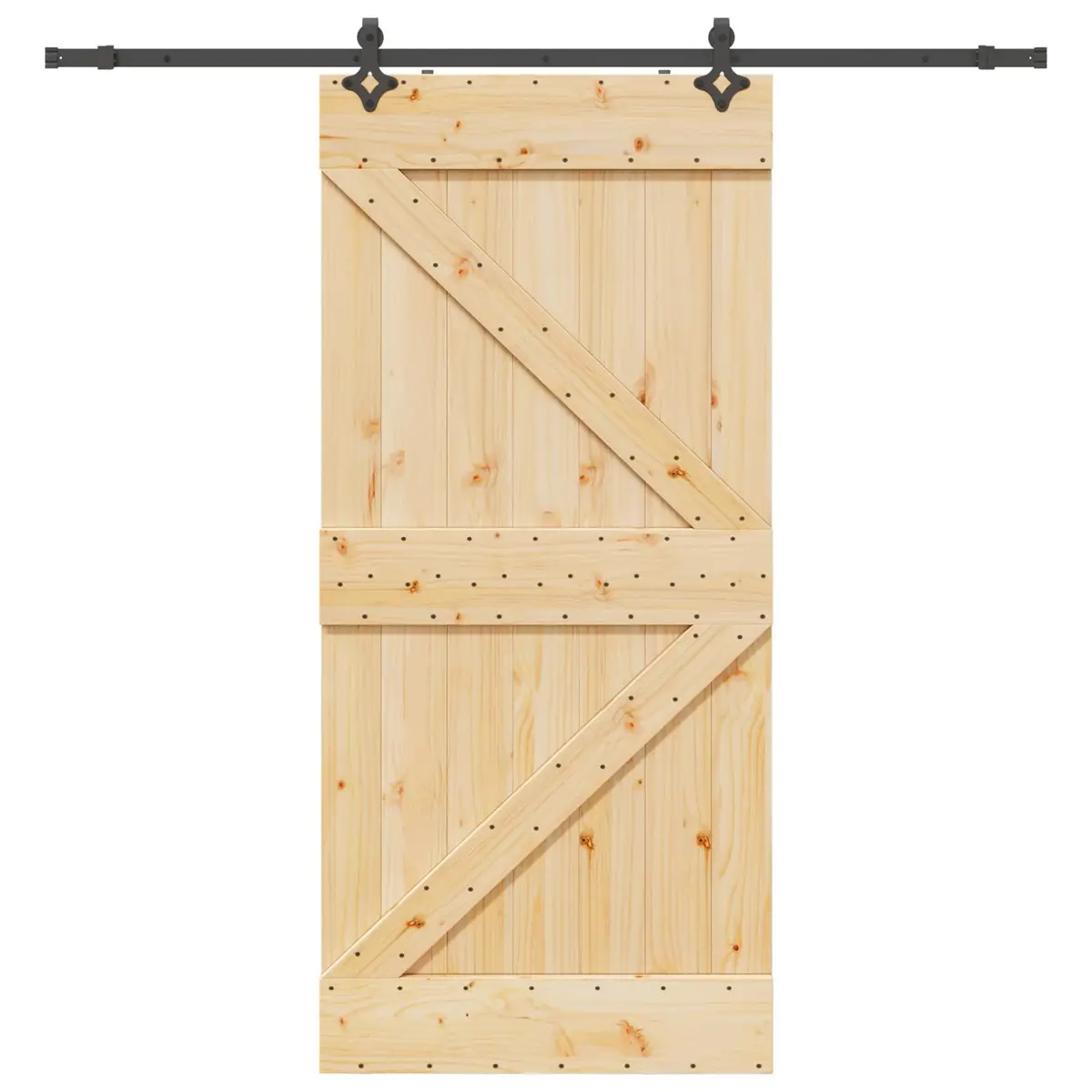 Sliding Door 80x210cm Natural Pine Wood Black Steel Track Modern Room Divider