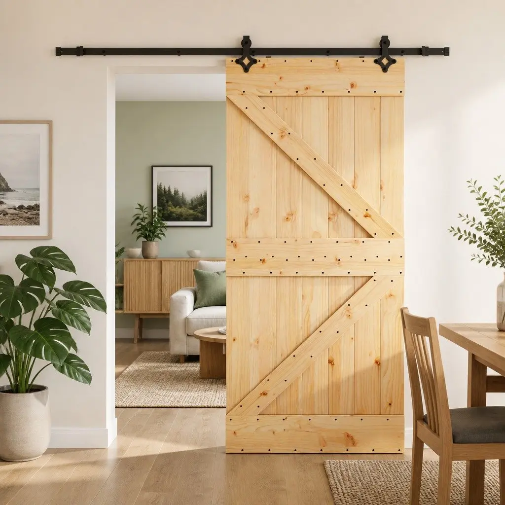 Sliding Door Solid Pine Wood 90x210cm Modern Room Divider Black Track