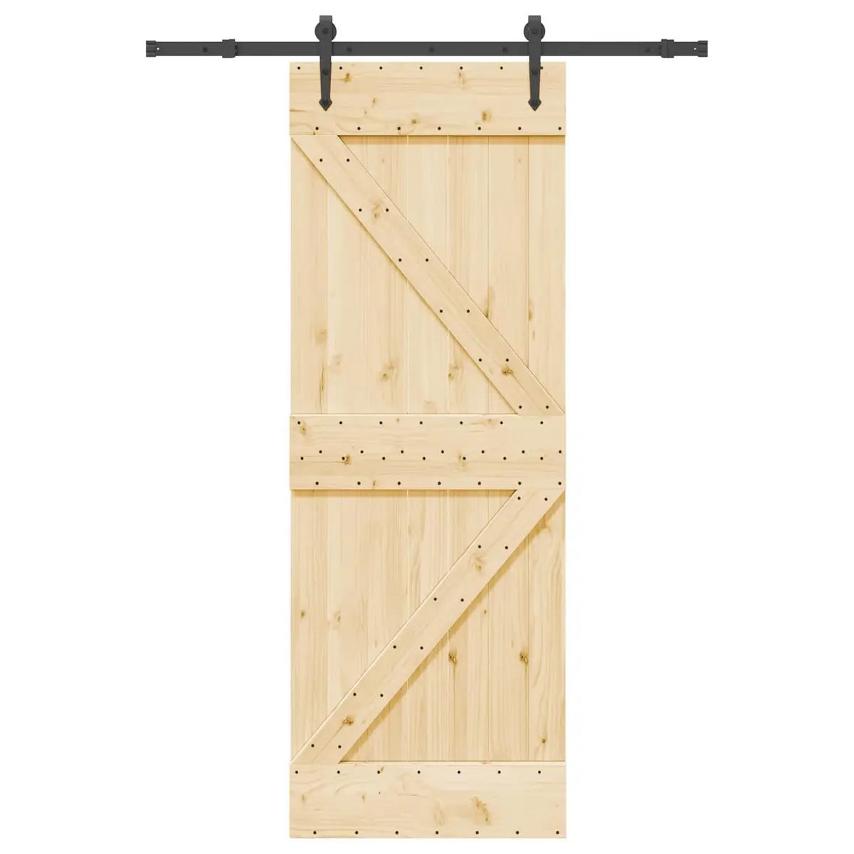 Sliding Door Solid Pine Wood 70x210cm Black Track Modern Room Divider