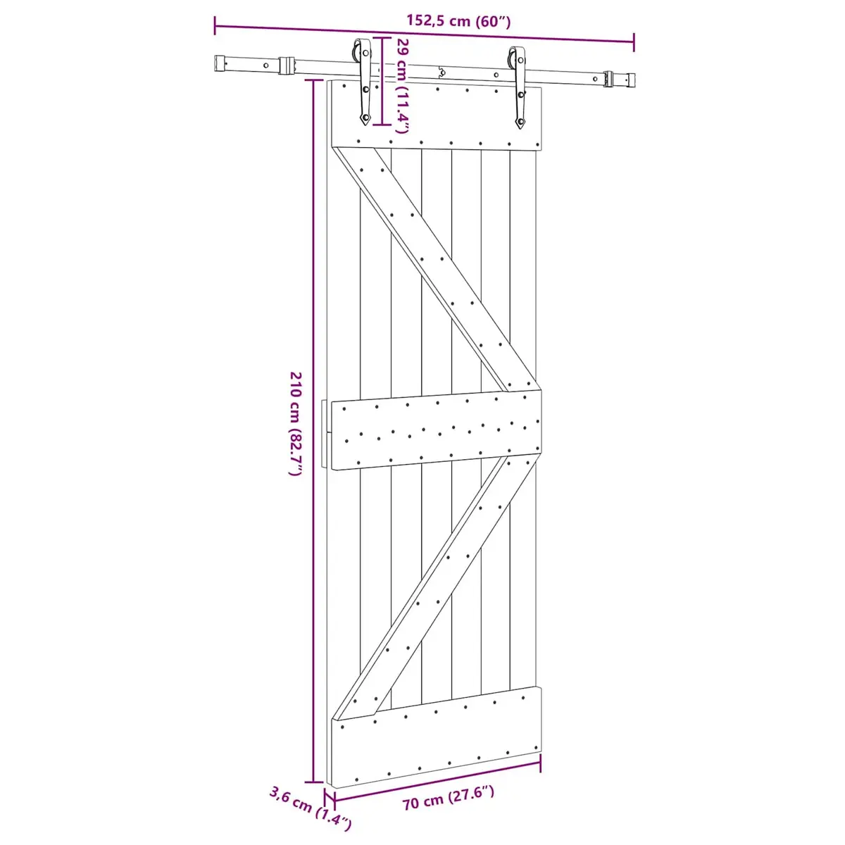 Sliding Door Solid Pine Wood 70x210cm Black Track Modern Room Divider