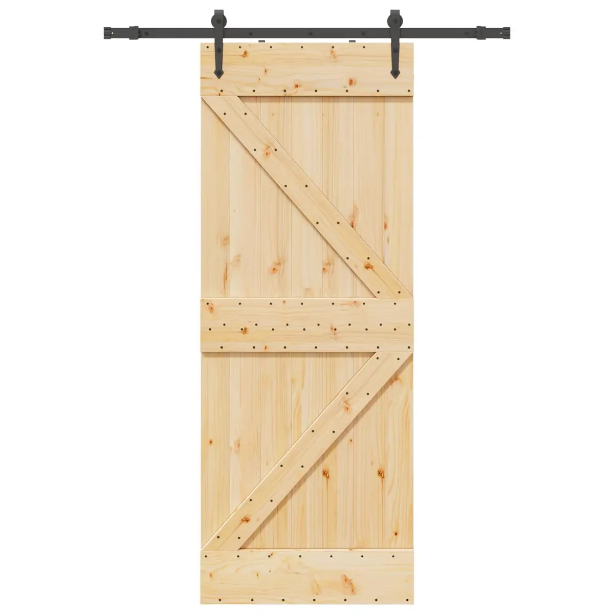 Sliding Door Pine Wood Frame 80 cm Brown Black Track Space Saving Room Divider