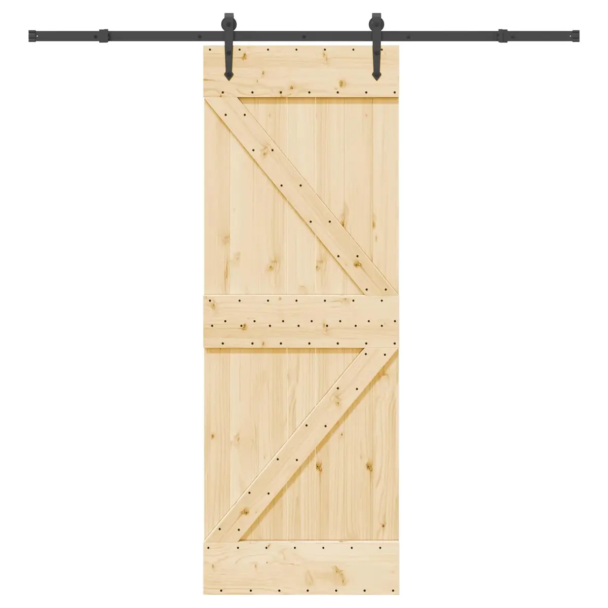 Sliding Door Natural Pine Wood Black Track Modern Room Divider 70 x 210 cm