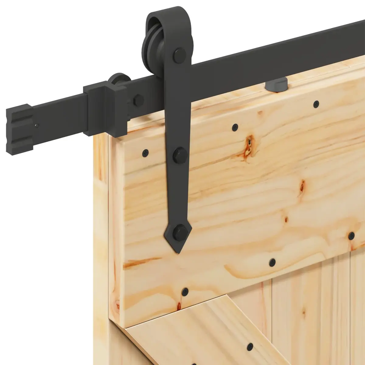 Sliding Door Natural Pine Wood Black Track 80x210cm Modern Room Divider