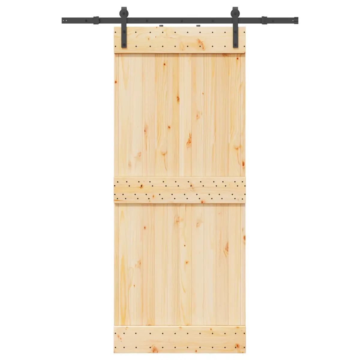 Sliding Door Pine Wood Black Frame 85 cm x 210 cm Natural Brown