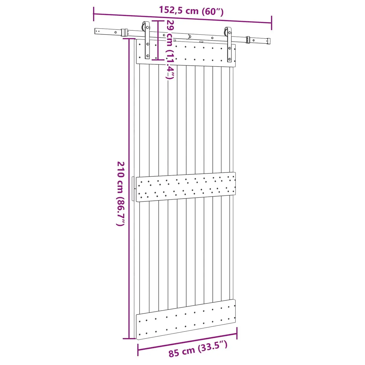 Sliding Door Pine Wood Black Frame 85 cm x 210 cm Natural Brown