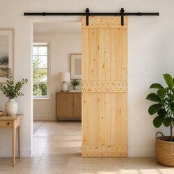 Sliding Door Pine Wood Frame Steel Track Modern Space-Saving Interior 70x210cm