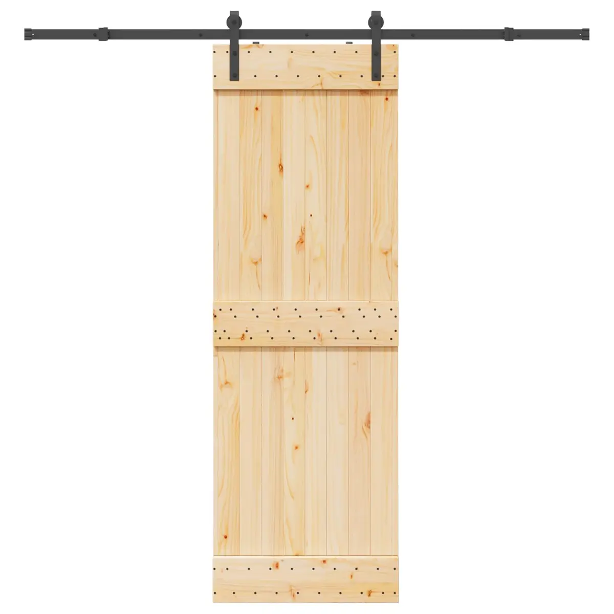Sliding Door Pine Wood Frame Steel Track Modern Space-Saving Interior 70x210cm Brown and Black